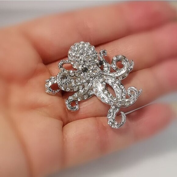 NWT silver crystal octopus brooch pin - Picture 6 of 8